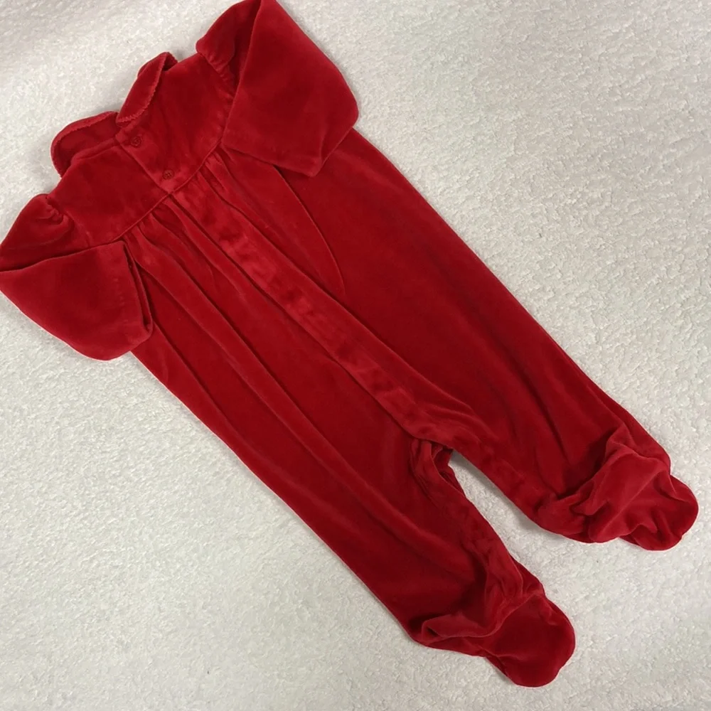 Ralph Lauren red velvet one piece romper embroidered holiday 9m